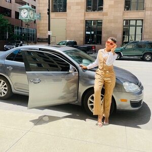 Solid Two-piece Set,
Vest & Wide Leg Pants Outfits, Women's Clothing